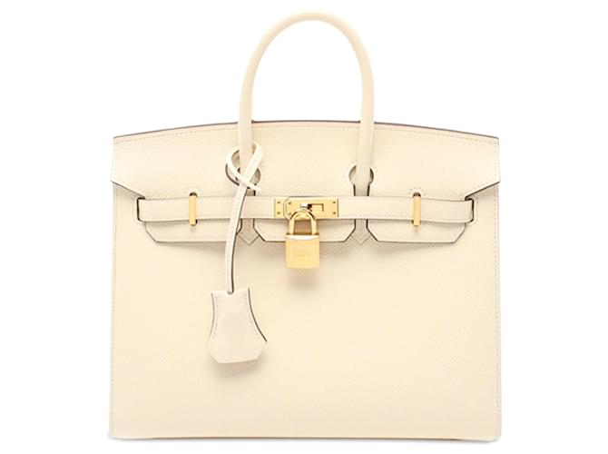Hermès White Epsom Birkin Sellier 25 Cream Leather Pony-style calfskin  ref.1626185