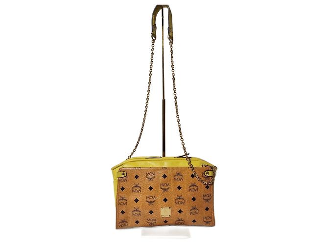 Bolsa transversal de couro MCM Visetos Cognac/Amarelo Marrom