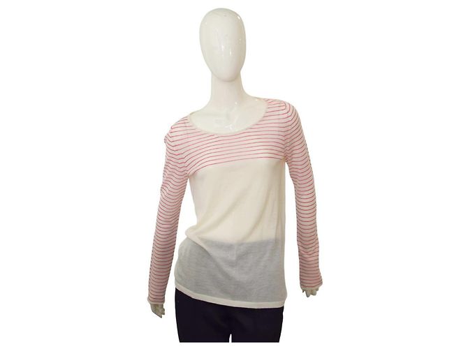 Autre Marque Lutz & Patmos Gestreifter Kaschmir Strickpullover Weiß Rosa L