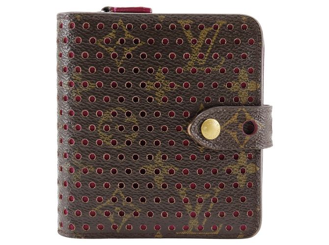 Billetera bifold compacta con cremallera Louis Vuitton Castaño Rosa Fucsia Monograma