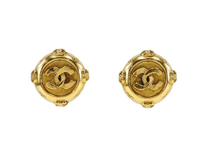 Chanel Coco Mark Gold Plated Clip Earrings Golden