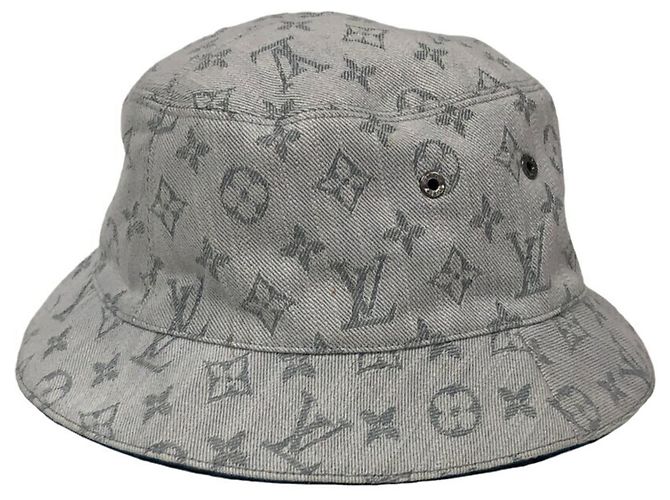 Sombrero bucket de denim Monogram Louis Vuitton Blanco Azul