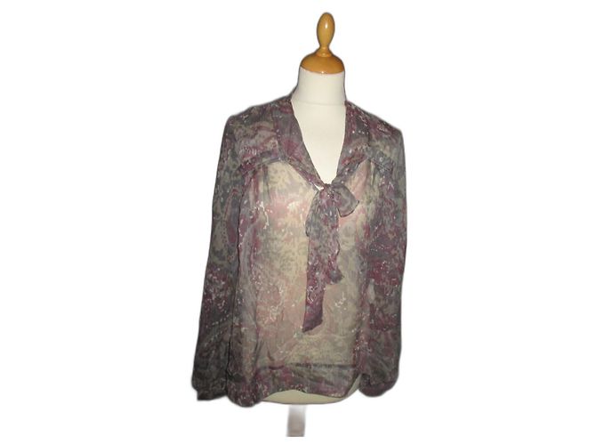 Autre Marque Naf Naf Seidenbluse Grau Rosa Beige Größe 40