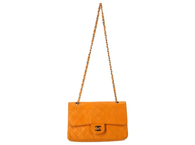Bolsa de ombro Chanel Medium Timeless/Classique em couro de cordeiro laranja