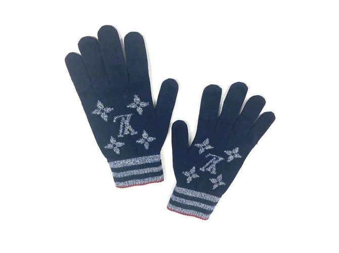 Louis Vuitton M76029 Gon Monogram Stripes Handschuhe Rot Marineblau