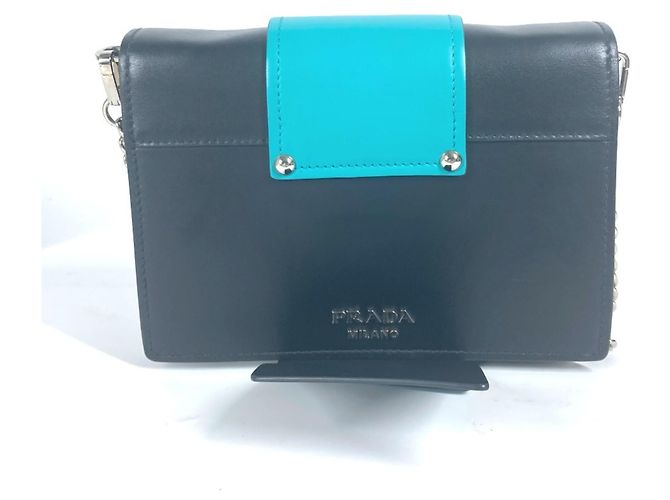 Bolso de mano de cuero Prada 1BD067 Negro Verde