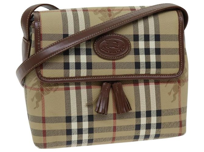 Autre Marque Bolsa de Ombro Burberrys Nova Check em Couro PVC Auth ki4534 Bege