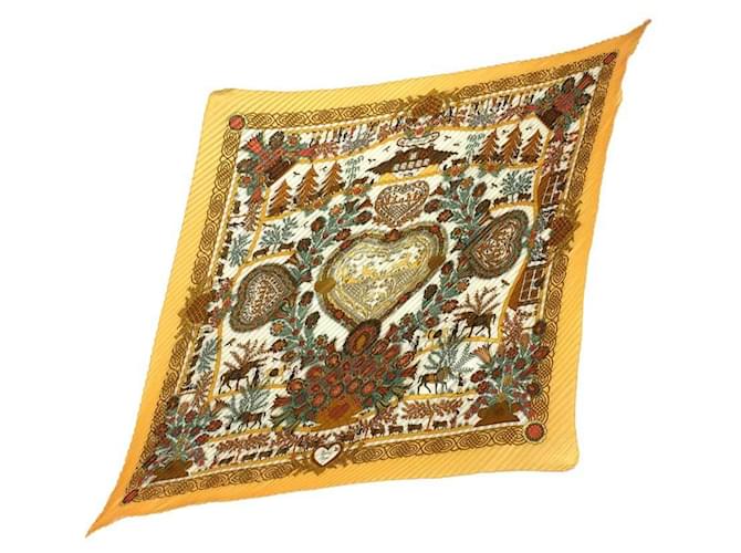 Écharpe plissée Hermès Carré 90 Découpages par Anne Rosat Soie Multicolore Jaune  ref.1629513