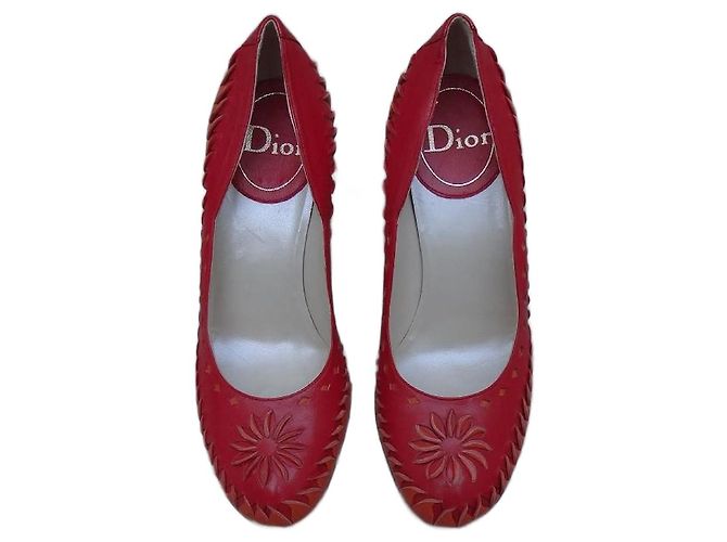 Dior High Heels Leder Rot Orange 37 FR