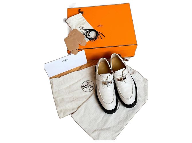 Hermès Mocassini derby Hermes First Bianco Beige Crudo Pelle