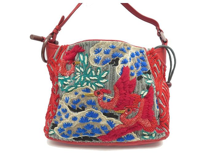 NUEVE BOLSO DE MANO JAMIN PUECH BOLSO PÁJAROS BORDADOS LENTEJUELAS ROJO Multicolor
