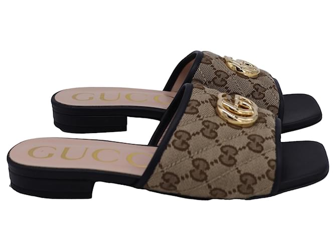 Sandali Gucci Jolie Matelassé Monogram GG Marmont in tela marrone