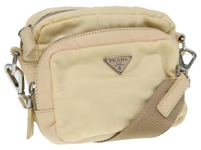 Prada Tasche Nylon Beige Silber Auth ki4892