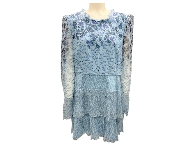 Autre Marque Saloni Light Blue Ava Floral Printed Silk Georgette Mini Dress  ref.1631416