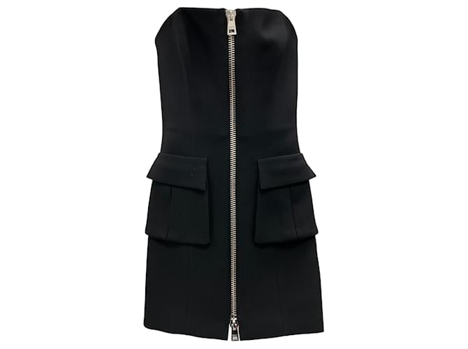 Autre Marque Brandon Maxwell The Marca Strapless Zip Front Mini Dress Black Wool  ref.1631418
