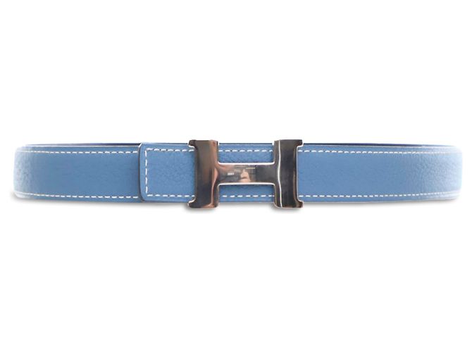 Cinturón reversible Hermès Constance H de cuero azul