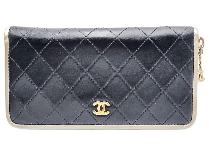 Trendy CC Chanel Quilted Stitch Long Wallet Black