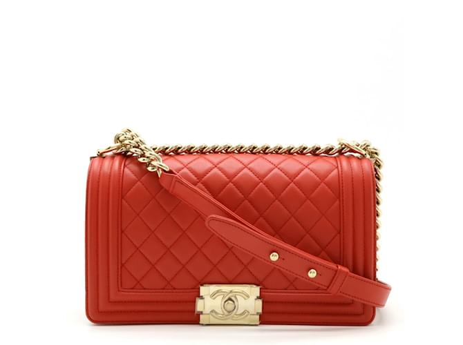 Chanel Boy Chanel Matelasse Coco Mark Chain Shoulder Bag Red