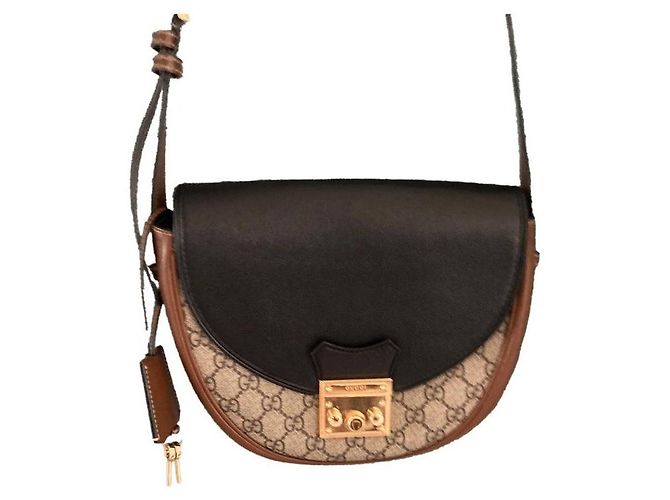 Borsa Gucci in pelle nera e marrone chiaro Nero
