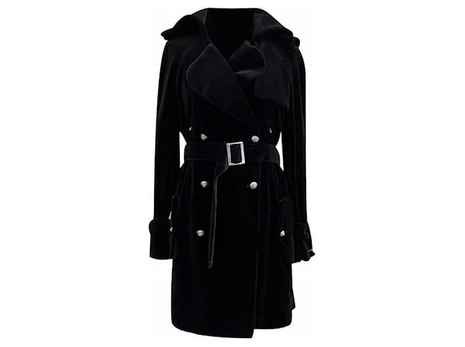 2008 Chanel & Karl Lagerfeld 08A Black Velvet Double Breast Coat with Belt  ref.1632047