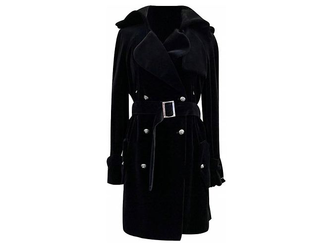 Schwarzer Samt-Doppelbreasted-Mantel mit Gürtel 08A von Chanel & Karl Lagerfeld 2008