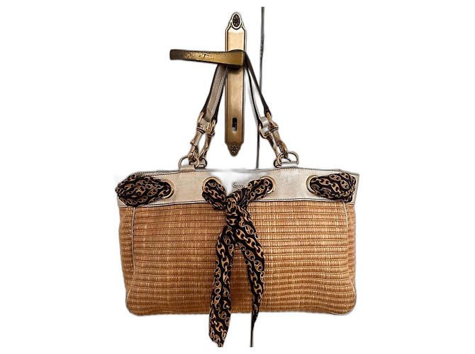 Borsa tote Positano Gucci Marrone Beige Metallico Gold hardware