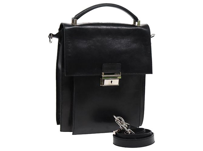 Bolso de mano FENDI de cuero 2 vías negro plateado auténtico ar12462 Plata