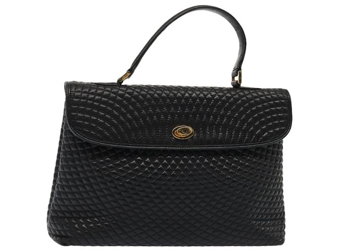 BALLY Bolsa de mão de couro preto e dourado Auth ep5454