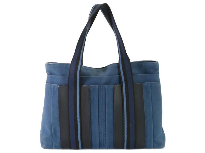 Hermès Bolsa de ombro em lona e couro azul Hermes Troca Horizontal
