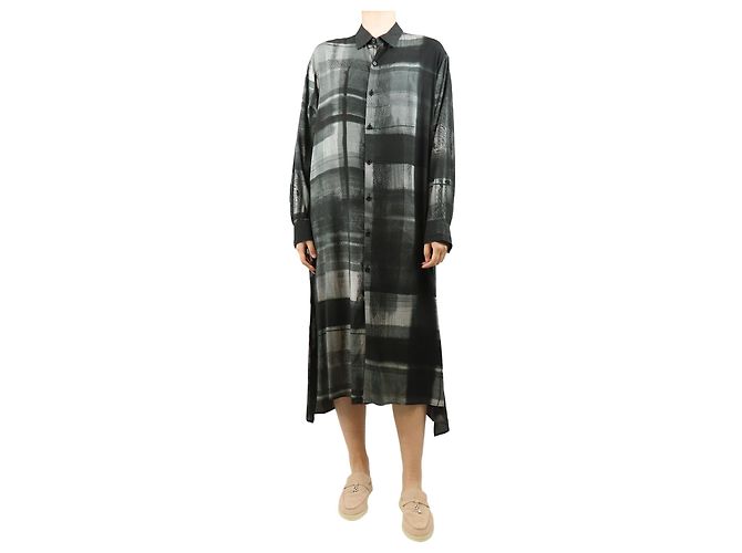 Y'S Grau bedrucktes Midi-Hemd Kleid - Größe S