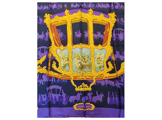 Hermès Foulard/Carré 90 titré "La Berline d'Or" - Soie Violet  ref.1633908