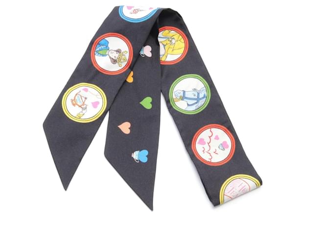 Hermès Hermes Twilly Tea Time Scarf Black Multiple colors Silk  ref.1634044