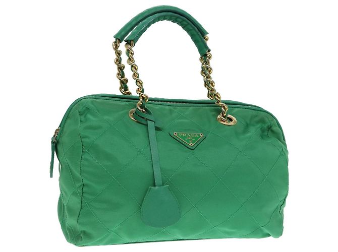 PRADA Borsa a Mano Nylon Verde Oro Auth 86987 D'oro
