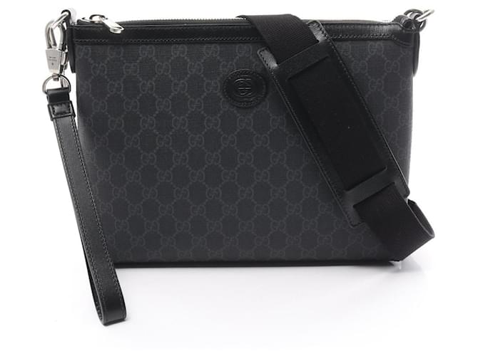 Gucci Interlocking G GG Supreme Shoulder Bag Brown Black Leather Cloth Plastic  ref.1634470