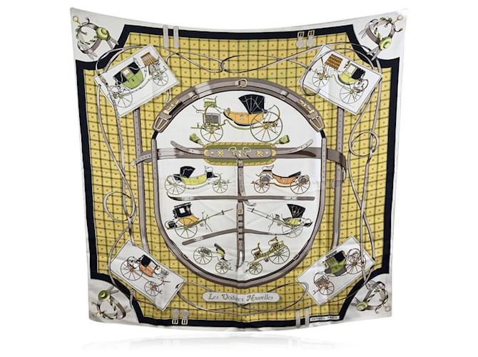 Hermès Hermes Vintage Silk Scarf Les Voitures Nouvelles by Jacques Eudel 1961 Yellow  ref.1634841