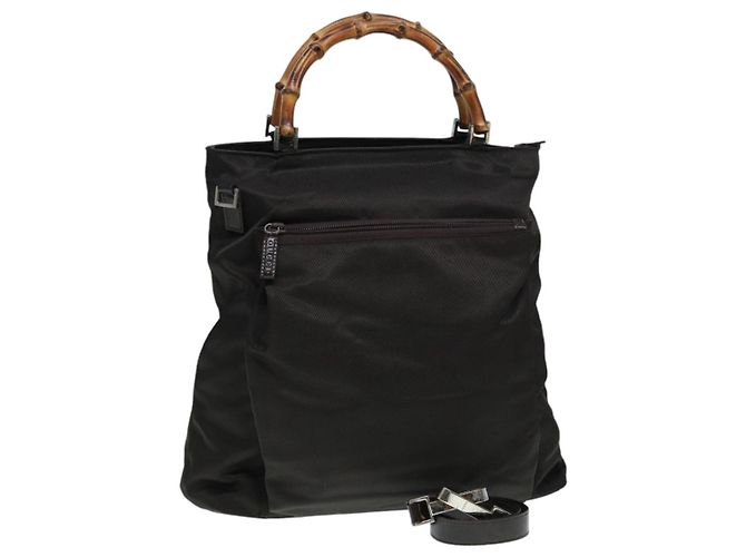 GUCCI Bamboo Handtasche Nylon 2way Khaki Auth ac3260
