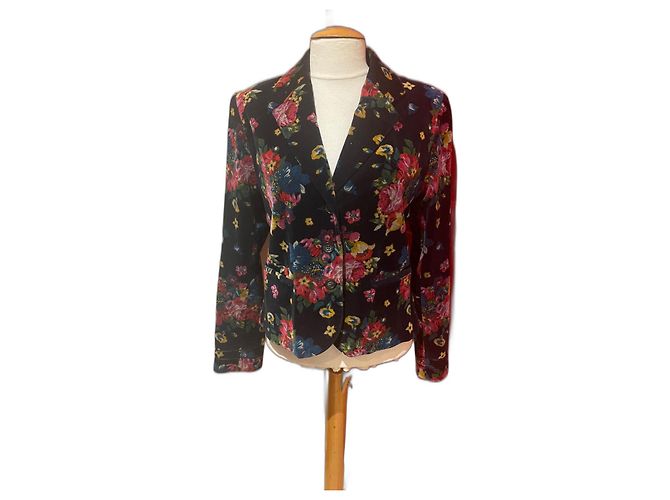 Giacca Kenzo in velluto nero con fiori multicolore