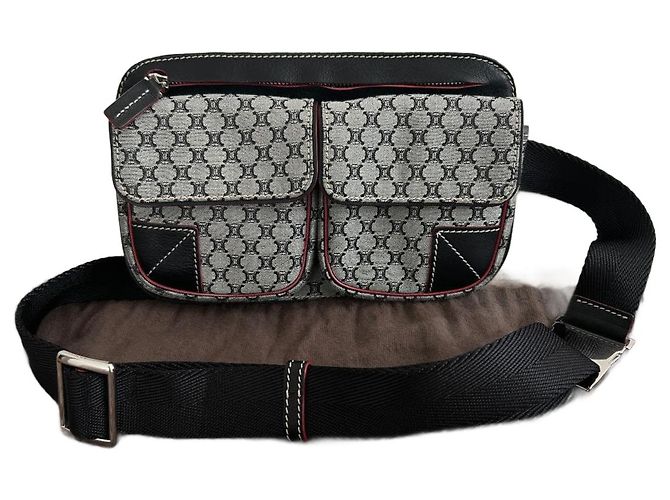 Céline Monogramm Gürteltasche Leder und Canvas Schwarz Grau