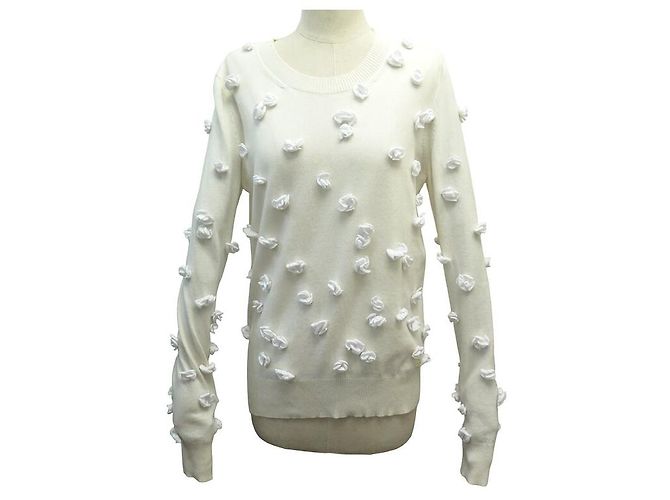 PULL CHANEL CAMELIAS P58855K07731 38 M AUS CASHMERE ECRU SWEATER Roh