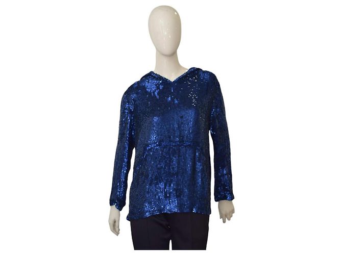 Parosh P.A.R.O.S.H. Blusa blu con paillettes e cappuccio