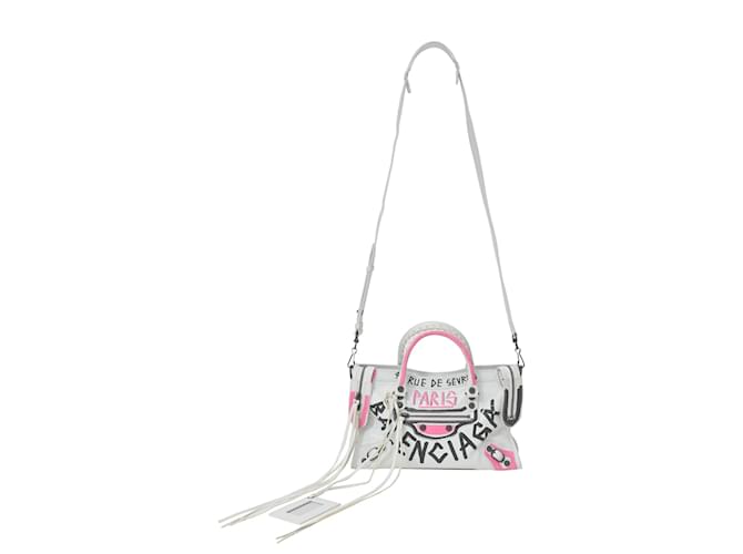 Balenciaga Motocross Classic Graffiti City Bag in White