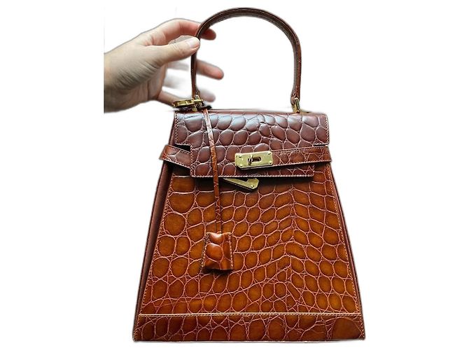 Autre Marque El Potro Chic Handtasche Camel Krokodil-Print Leder Kamel