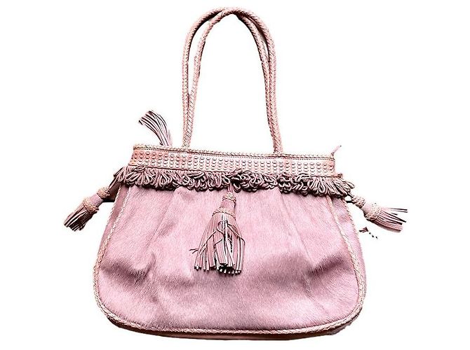 Autre Marque Bolsa Francesco Biasia em couro rosa com pompons