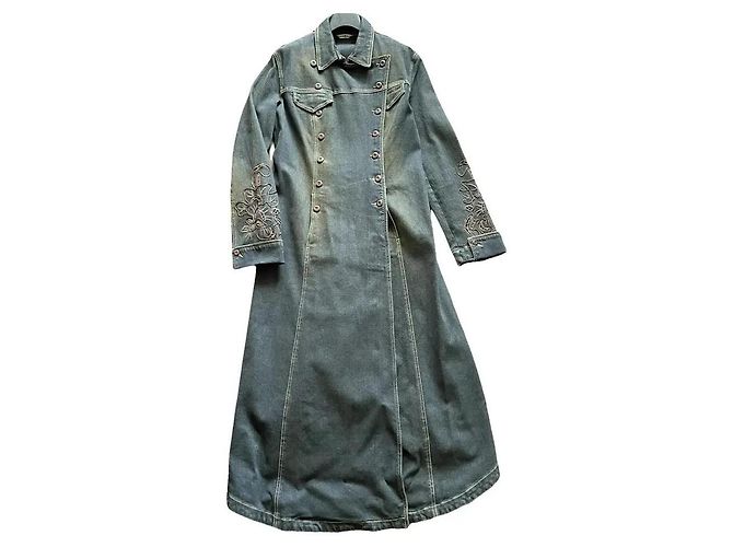 Abrigo Krizia de mezclilla azul bordado algodón