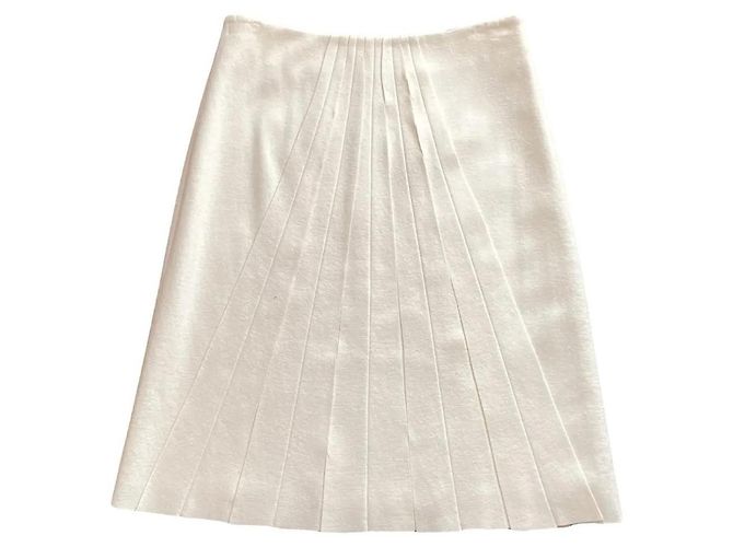 Guy Laroche Wool and Cashmere Pleated Skirt Cream Eggshell