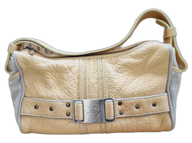 Bolsa Fay bege e amarela de couro e algodão Amarelo