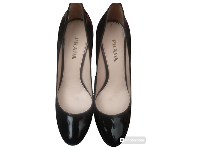 Prada platform pumps black patent leather