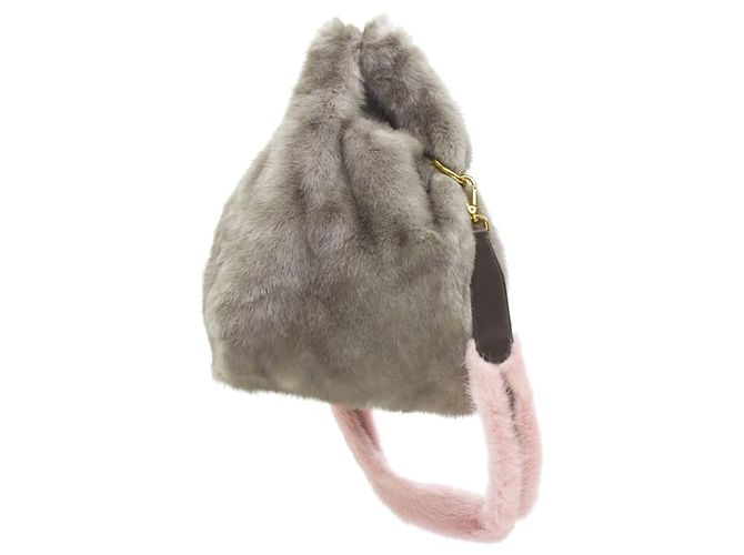 Simonetta Ravizza Tracolla Candy Mink Fur Grey Pink Shoulder Strap Tote Bag
