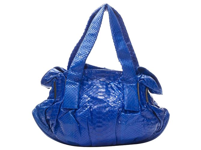 Zagliani Cobalt Blue Scaled Leather Dumpling Top Handle Bag
