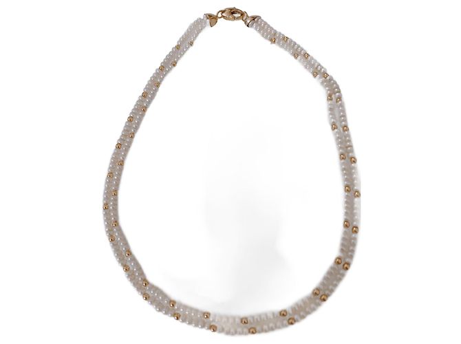 Autre Marque Collar de perlas naturales en oro de 18 quilates Beige